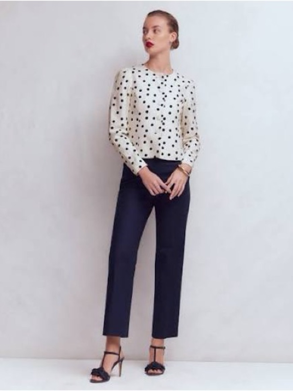 Boden Salisbury Puff Sleeve Ivory Painted Dot 100% LInen Jacket